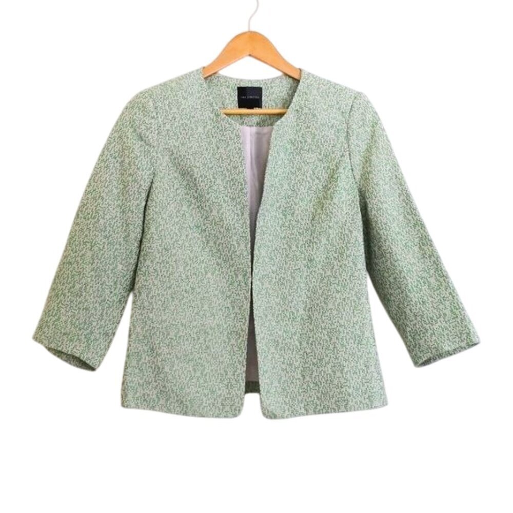NWOT‎ The Limited Linen Cotton Blend Tweed Kiss-Front Jacket Green Cream Size M
